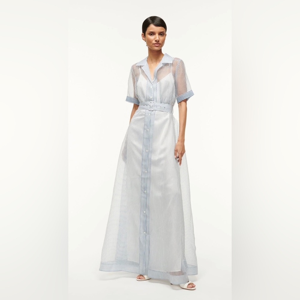 NWT STAUD Millie Dress Pink Plaid Sheer Maxi Bohemian Lagenlook Beachy Size 4